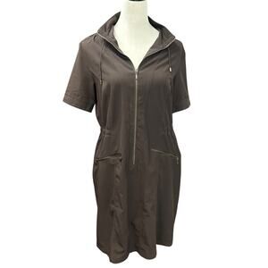 Minimalist Utility Brown Dress Chico’s‎ Zenergy Zip Front Size 1 Medium